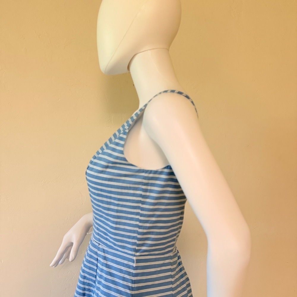 Eliza J Blue White Striped Cotton Fit Flare Dress Sleeveless Pleated Size 2 - Picture 5 of 14